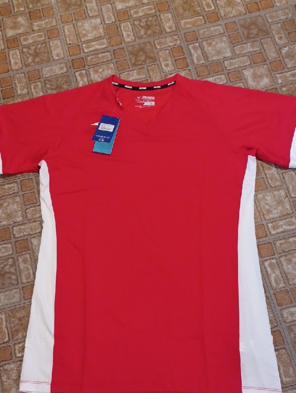 Mizuno Red Athletic Short Sleeve Tee with White Side Panels Volleyball